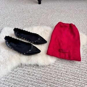 Valentino Rockstud Accents Black Studded Patent Leather Ballet Flats Size 39